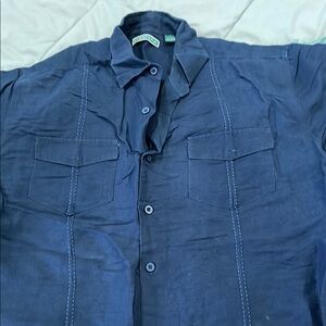 Cubavera Blue Casual Button Down Shirt